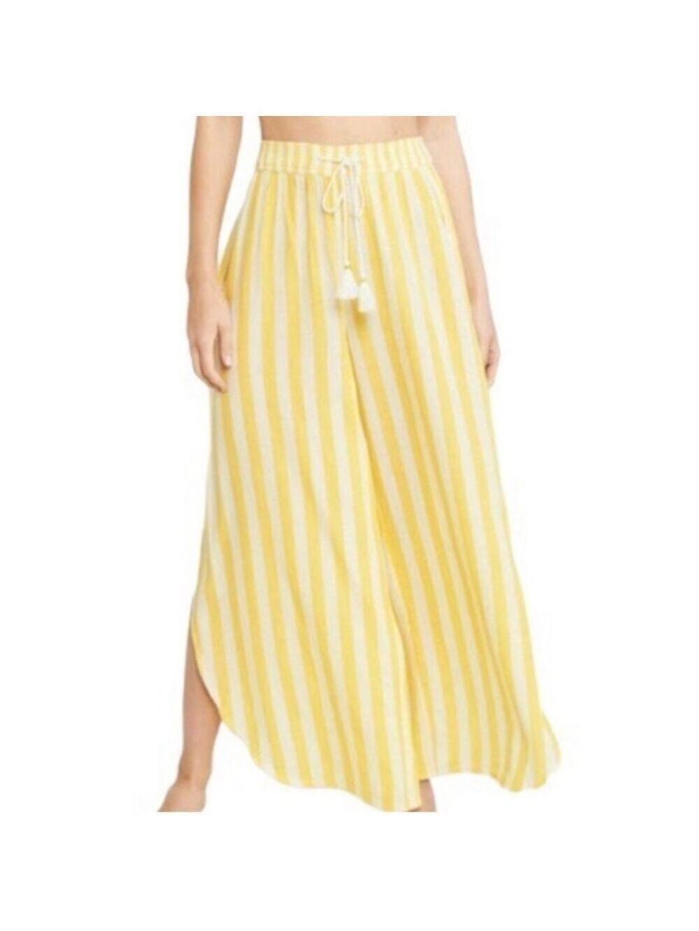 Abercrombie & Fitch Yellow & White Stripe Cover-Up Split Leg Beach Pants- XS